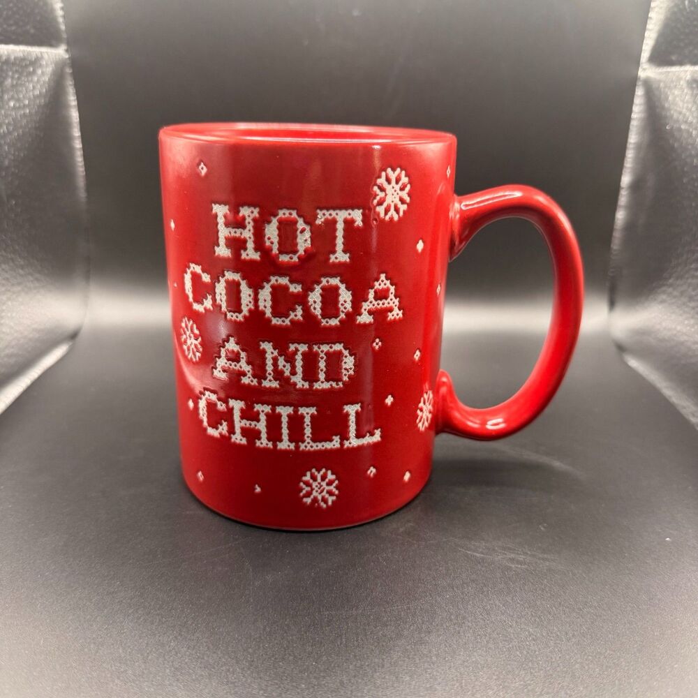 World Market Hot Cocoa and Chill Red Christmas Mug Snowflake Ceramic Coffee Cup